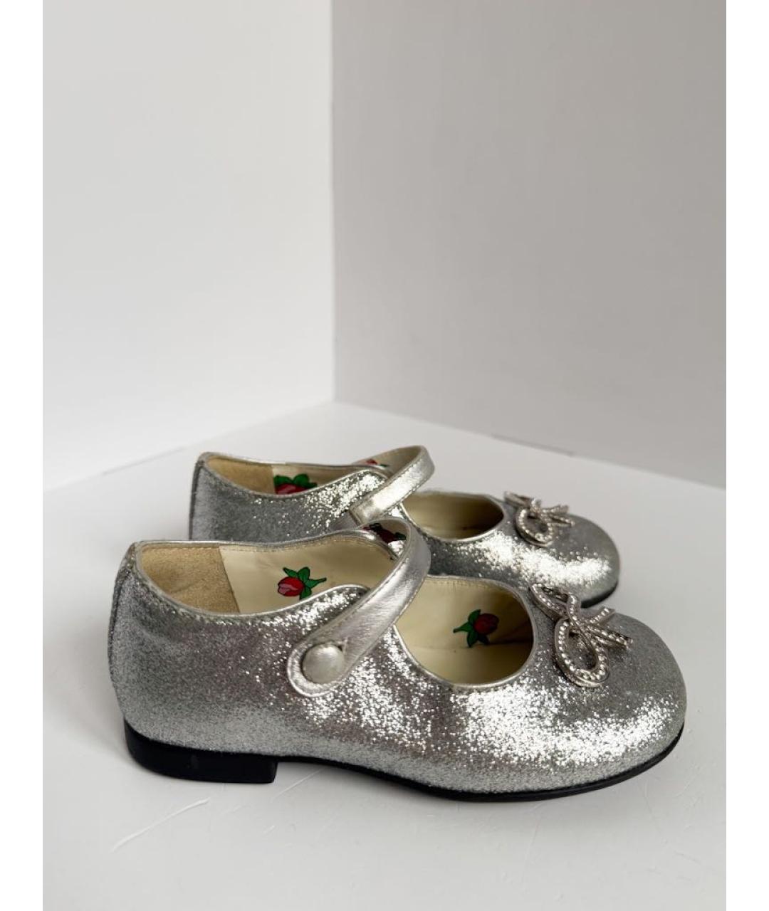 GUCCI KIDS Серебряные кожаные туфли, фото 9