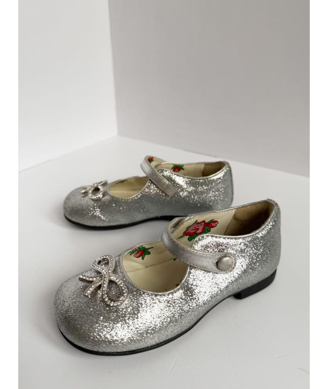 GUCCI KIDS Серебряные кожаные туфли, фото 4