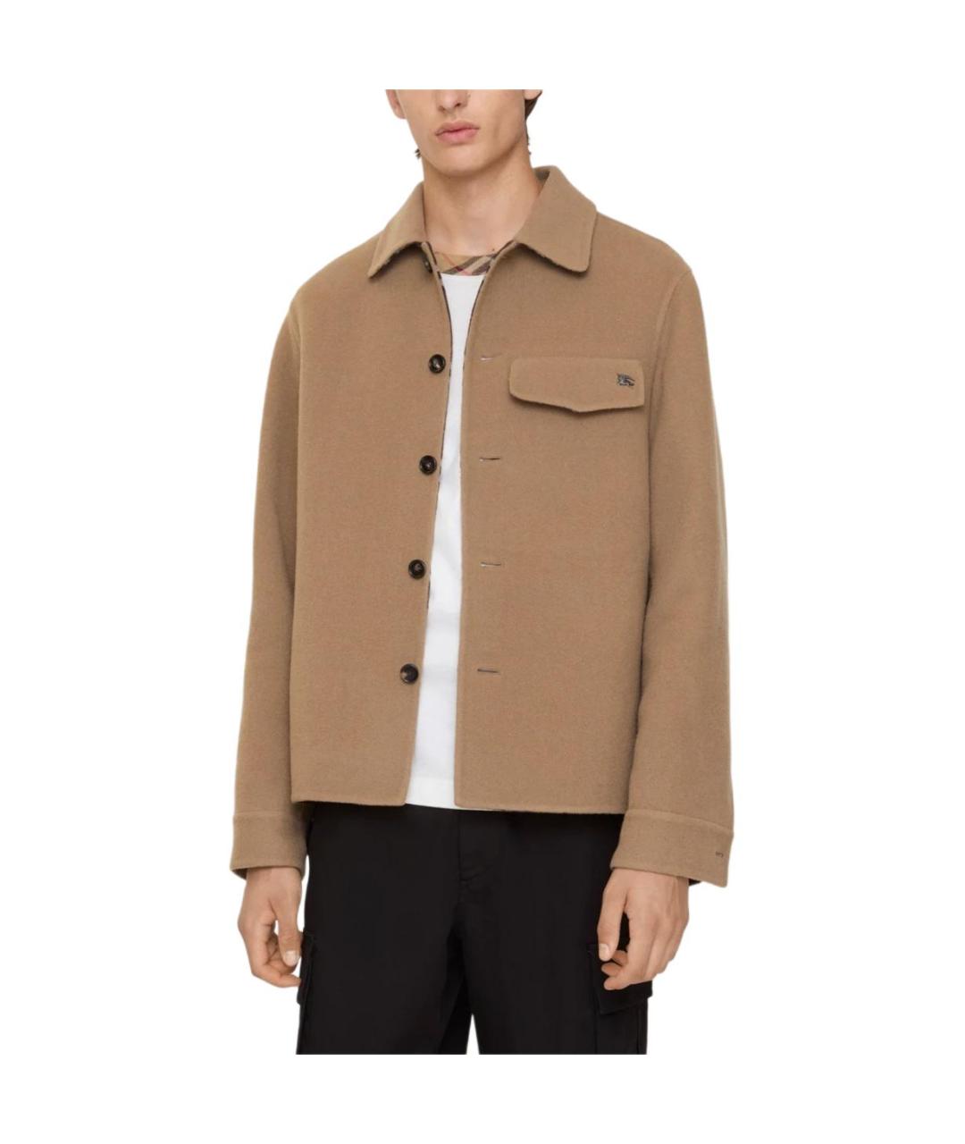 BURBERRY Коричневая шерстяная кэжуал рубашка, фото 3