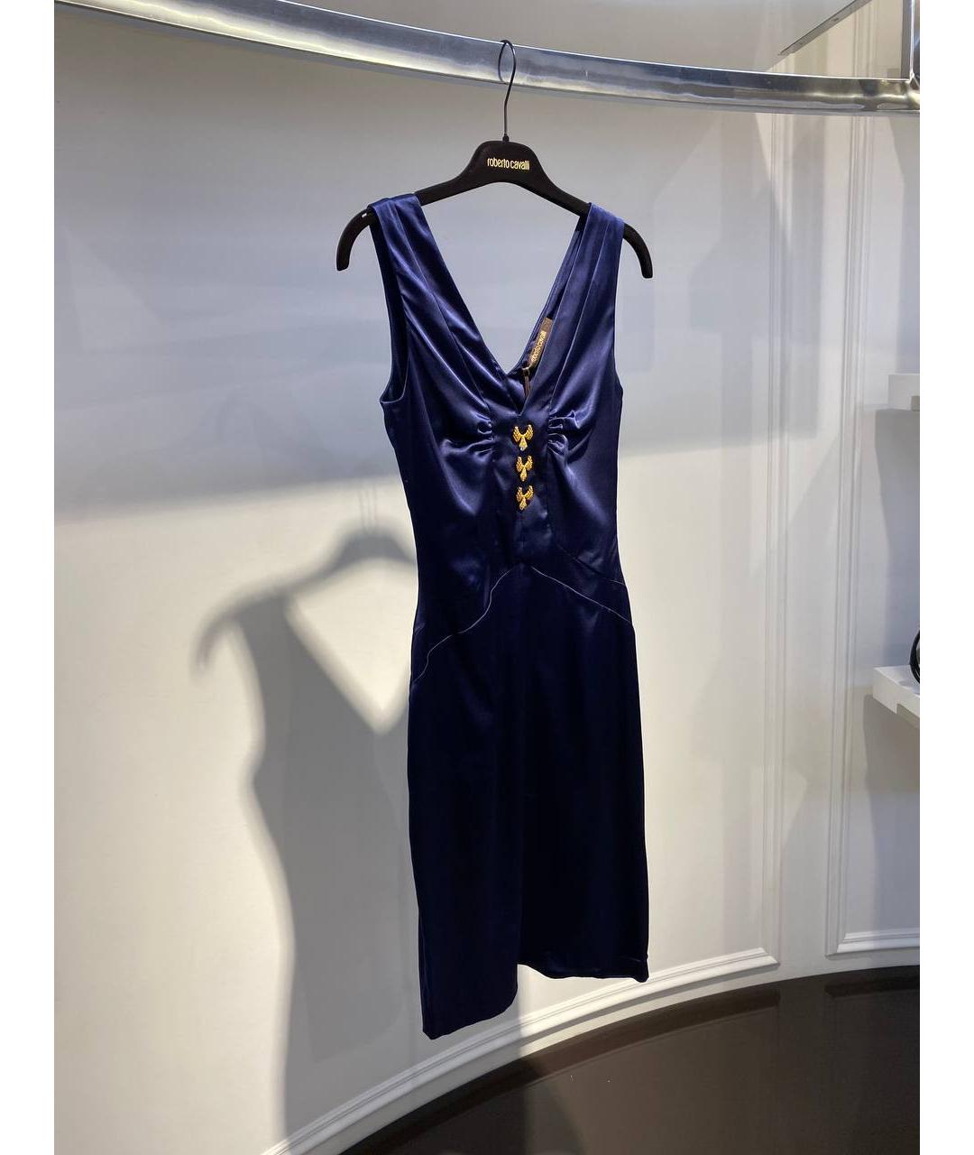 ROBERTO CAVALLI Синее шелковое платье, фото 2