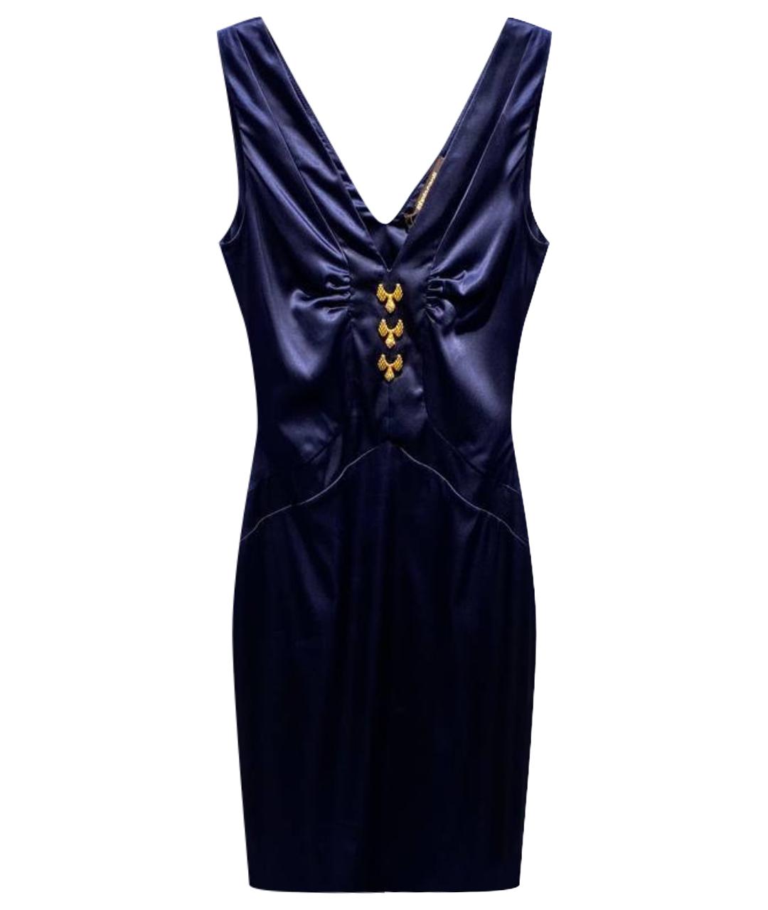 ROBERTO CAVALLI Синее шелковое платье, фото 1