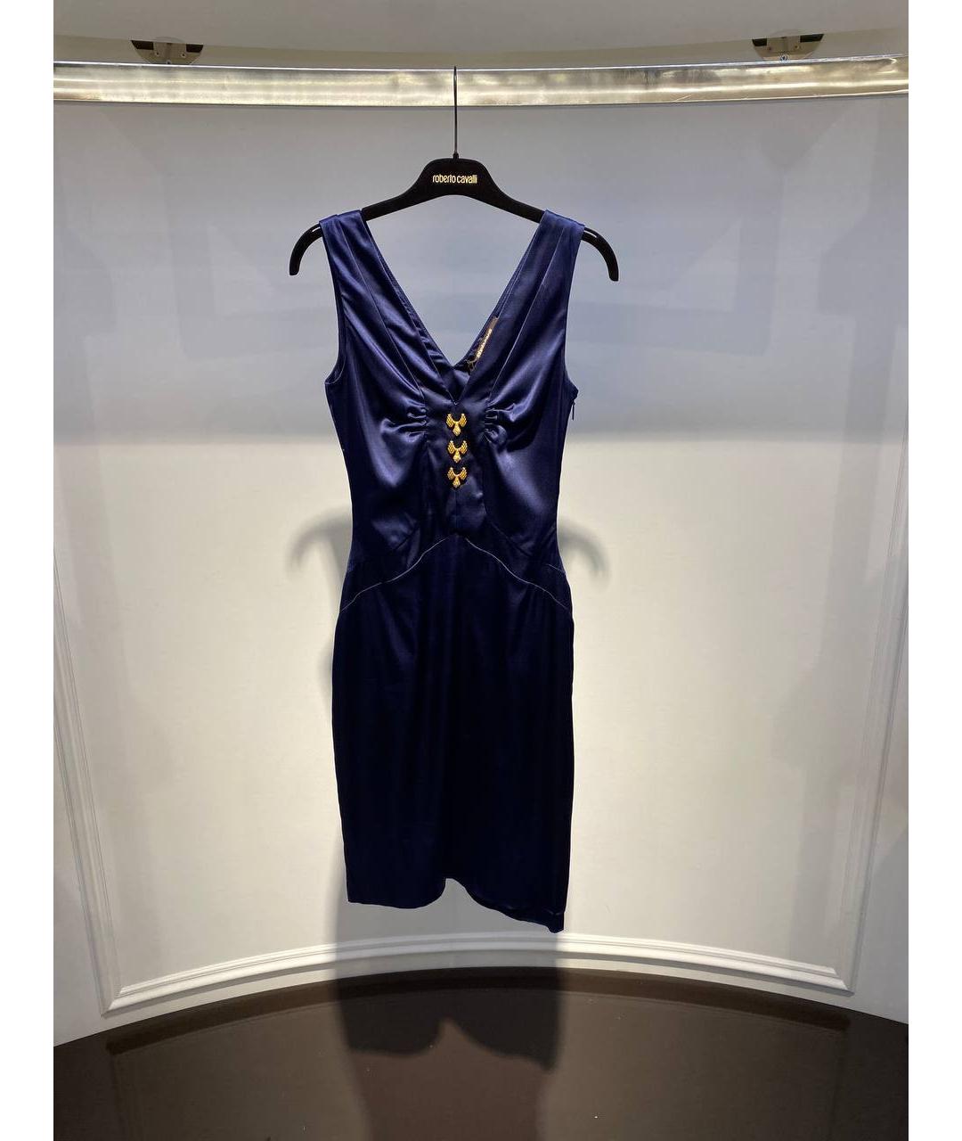 ROBERTO CAVALLI Синее шелковое платье, фото 4