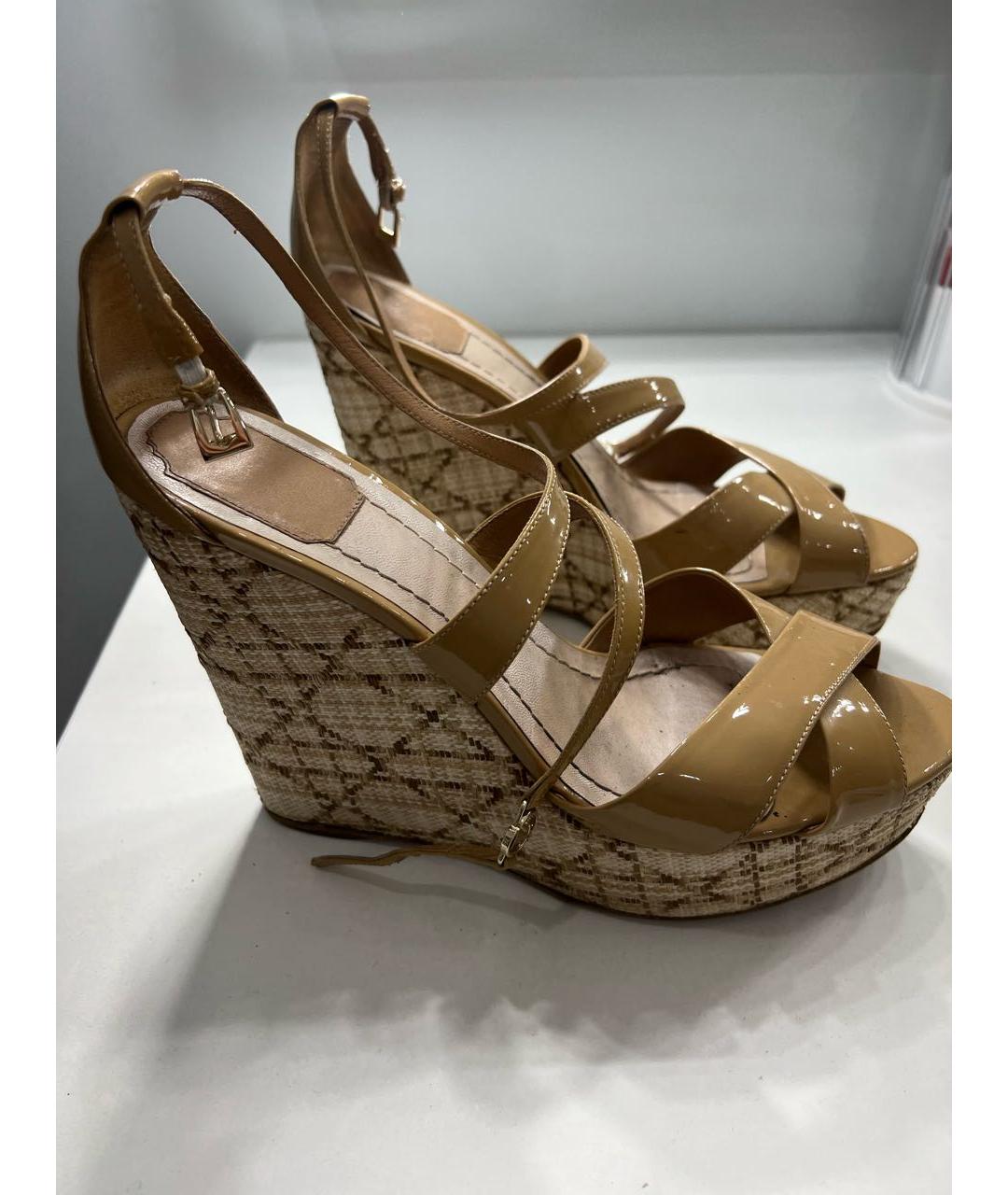 CHRISTIAN DIOR Бежевые кожаные босоножки, фото 4