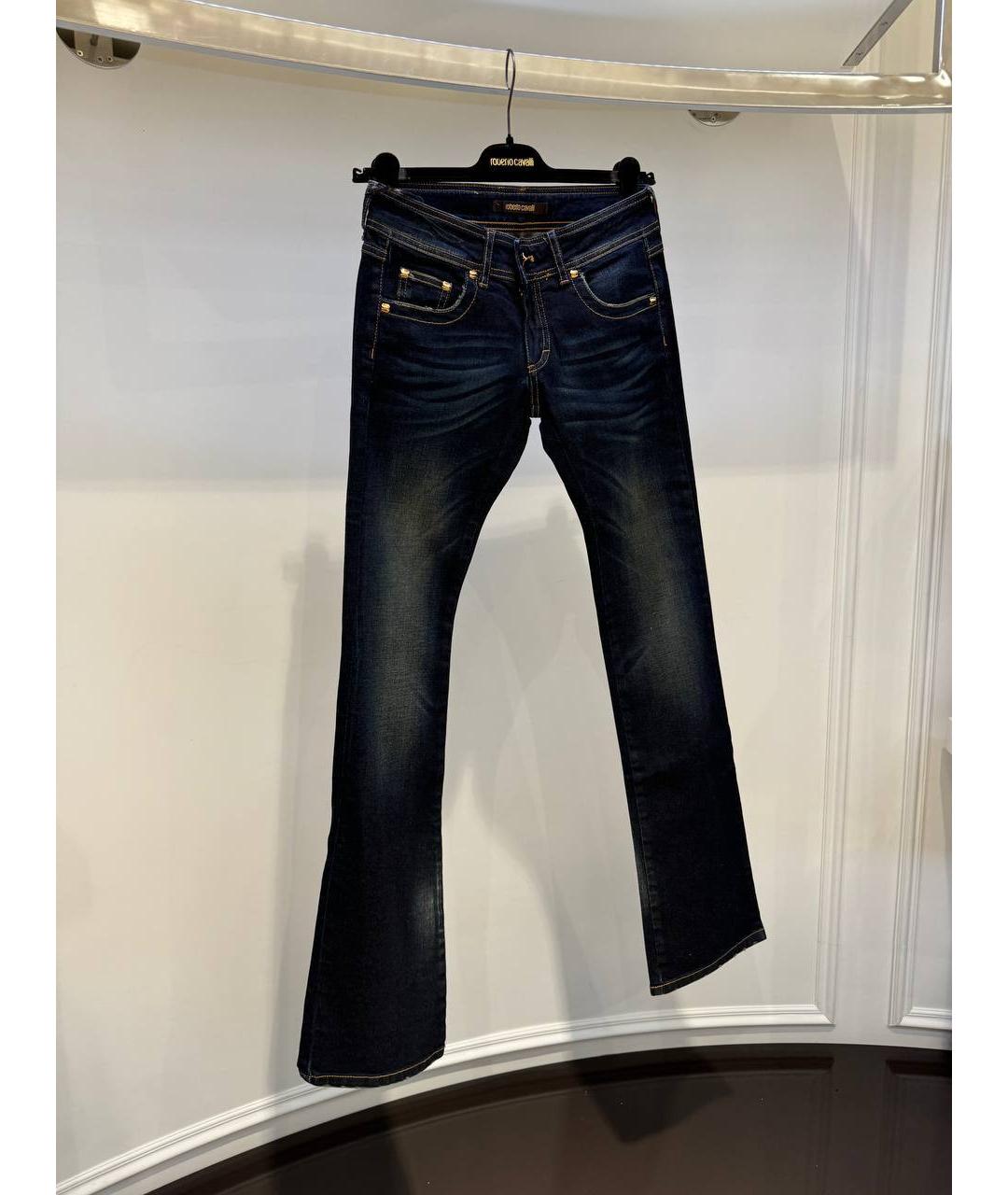 ROBERTO CAVALLI Темно-синие хлопковые прямые джинсы, фото 2