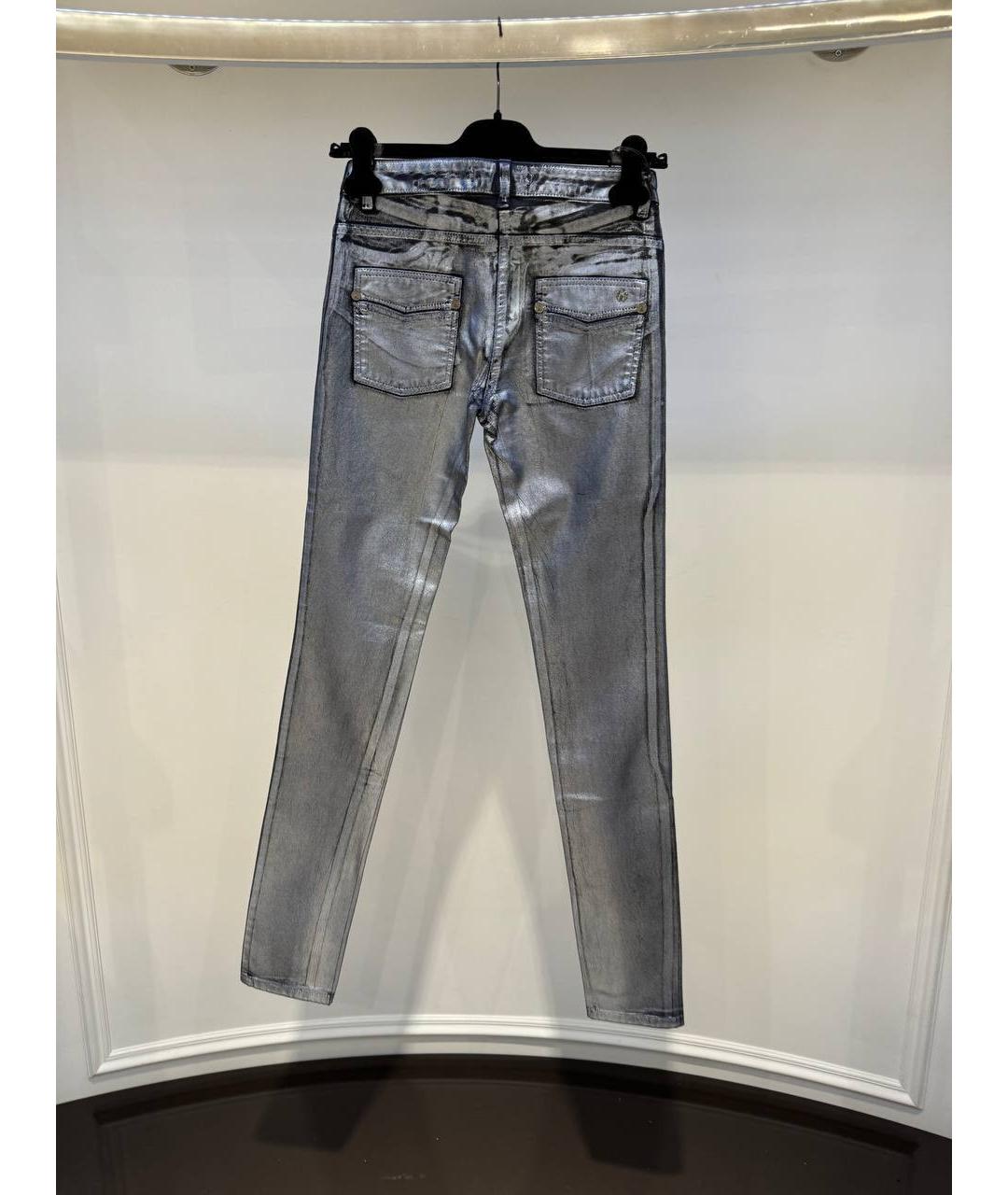 ROBERTO CAVALLI Серебряные хлопковые прямые джинсы, фото 3