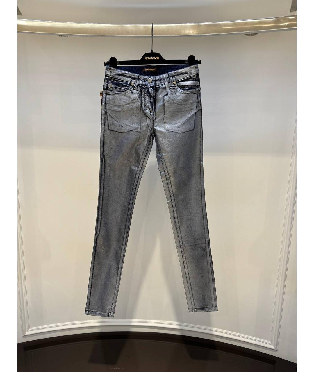 ROBERTO CAVALLI Серебряные хлопковые прямые джинсы, фото 4