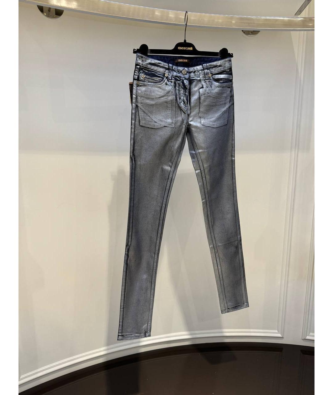 ROBERTO CAVALLI Серебряные хлопковые прямые джинсы, фото 2