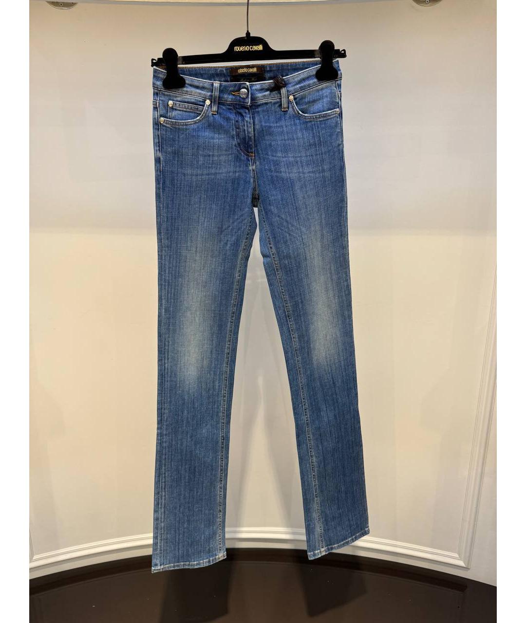 ROBERTO CAVALLI Голубые хлопковые прямые джинсы, фото 4