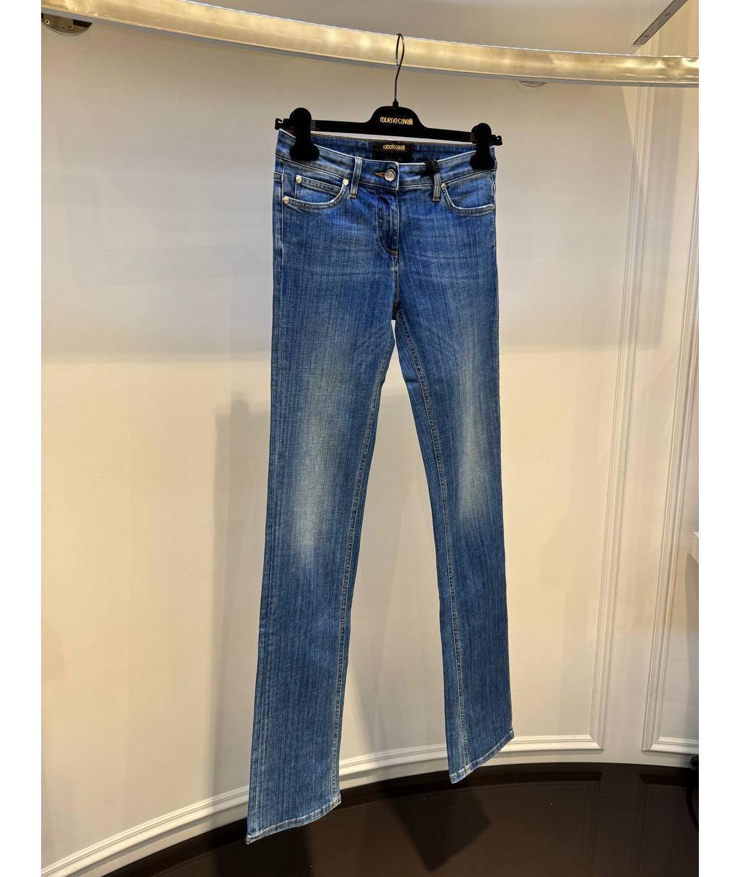 ROBERTO CAVALLI Голубые хлопковые прямые джинсы, фото 2