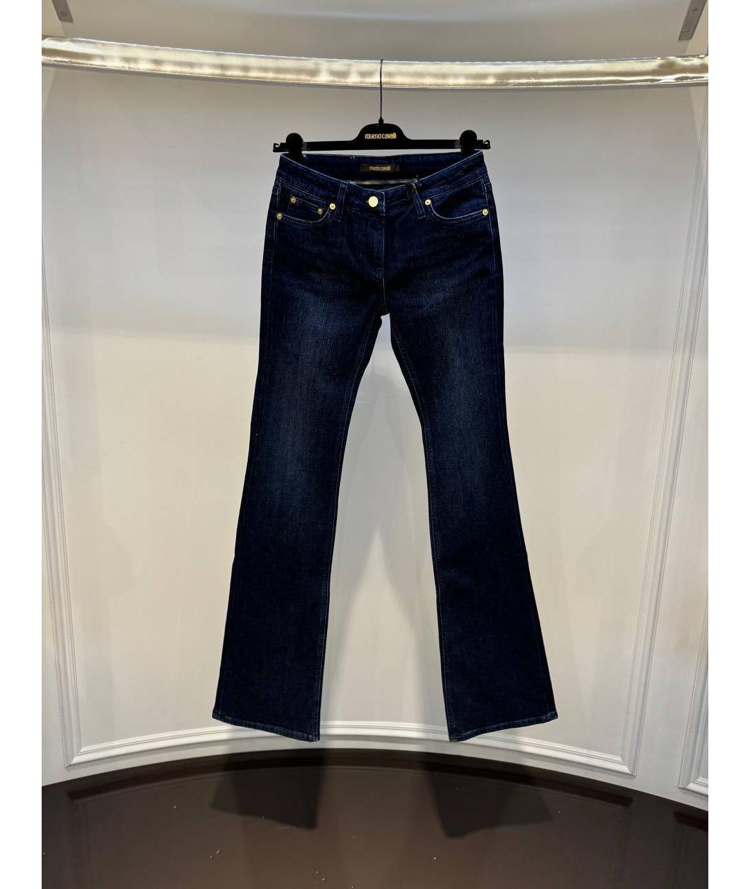 ROBERTO CAVALLI Темно-синие хлопковые прямые джинсы, фото 4