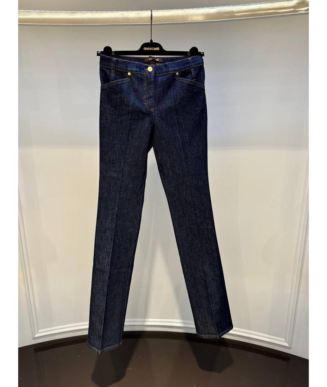 ROBERTO CAVALLI Синие хлопковые прямые джинсы, фото 4
