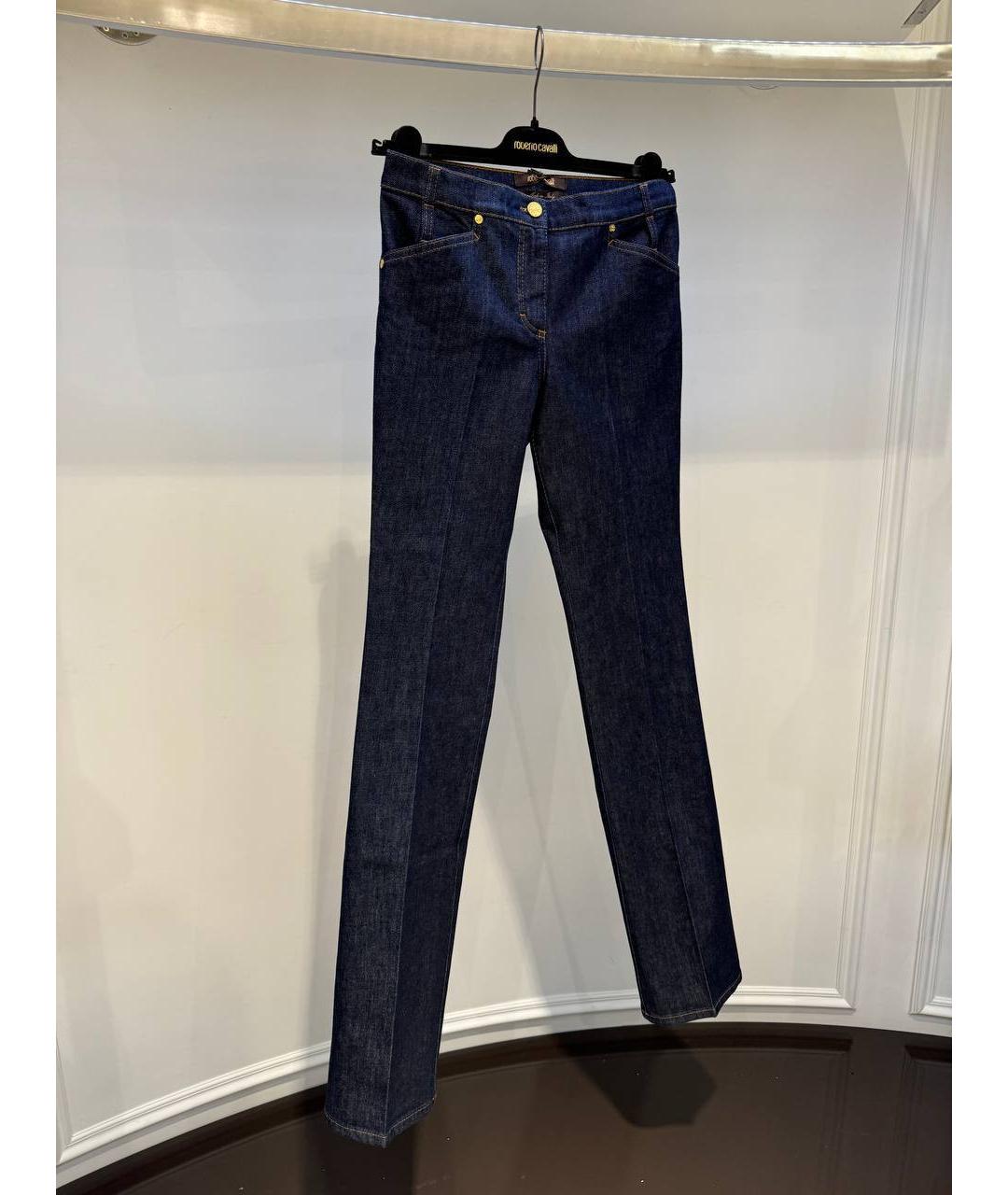 ROBERTO CAVALLI Синие хлопковые прямые джинсы, фото 2