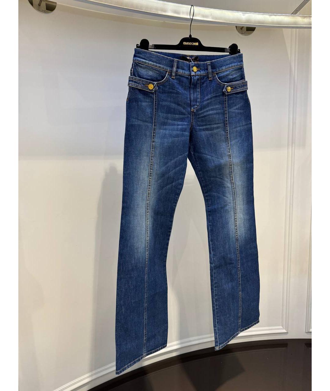 ROBERTO CAVALLI Синие хлопковые прямые джинсы, фото 2