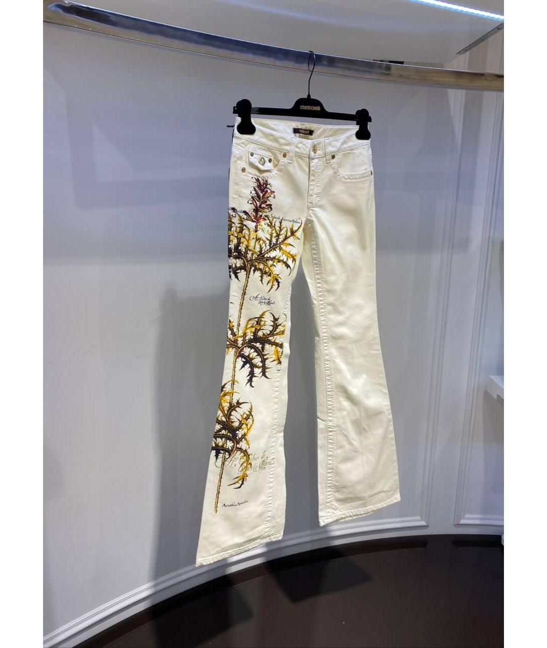 ROBERTO CAVALLI Белые хлопковые прямые джинсы, фото 2