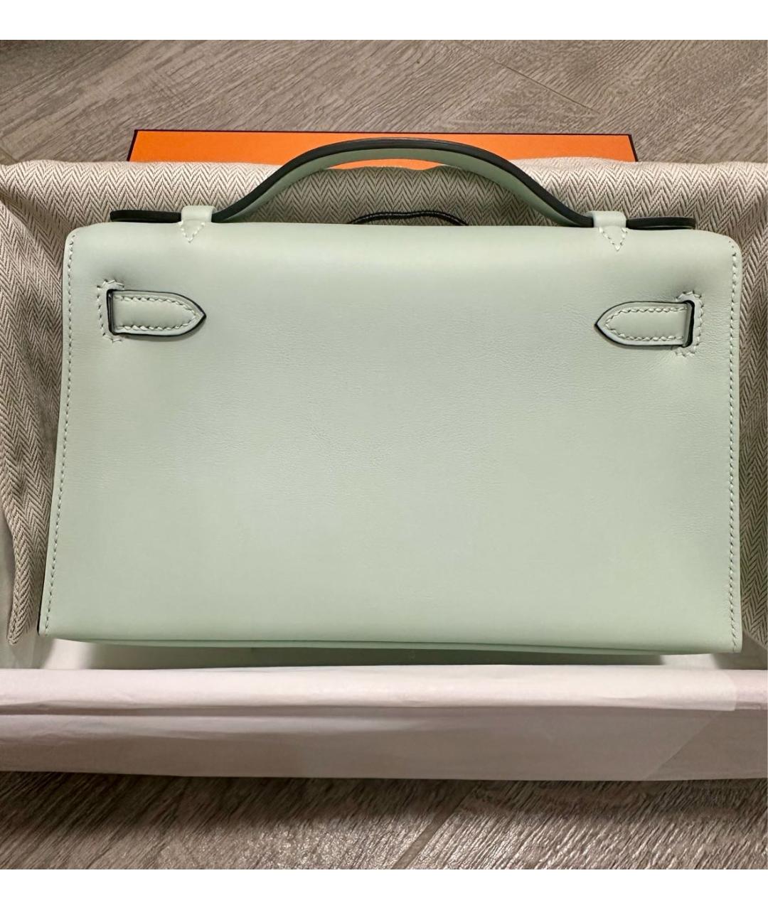 HERMES Бирюзовая кожаная сумка с короткими ручками, фото 2