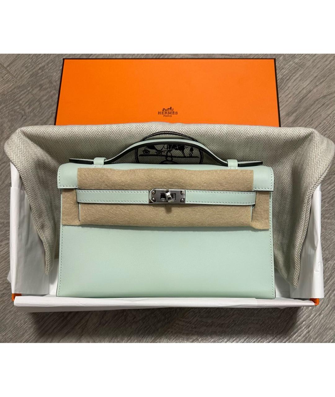 HERMES Бирюзовая кожаная сумка с короткими ручками, фото 3