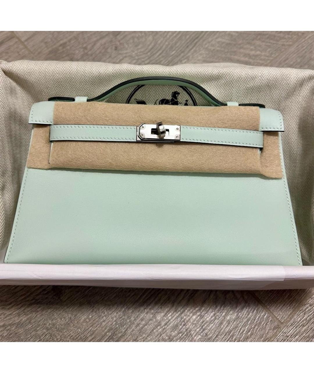 HERMES Бирюзовая кожаная сумка с короткими ручками, фото 4