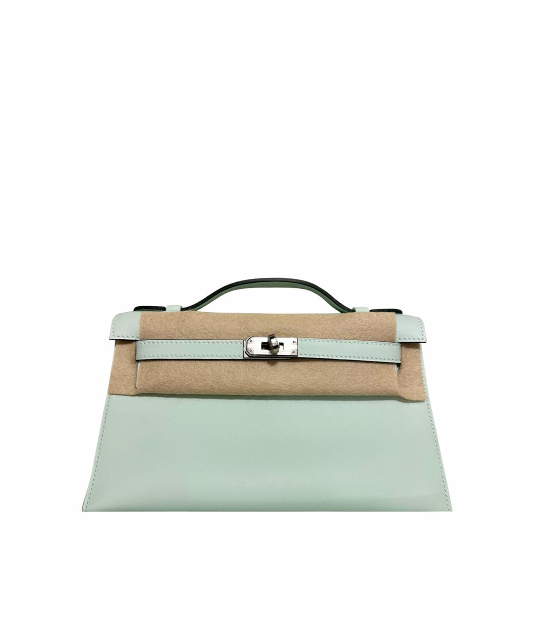 HERMES Бирюзовая кожаная сумка с короткими ручками, фото 1