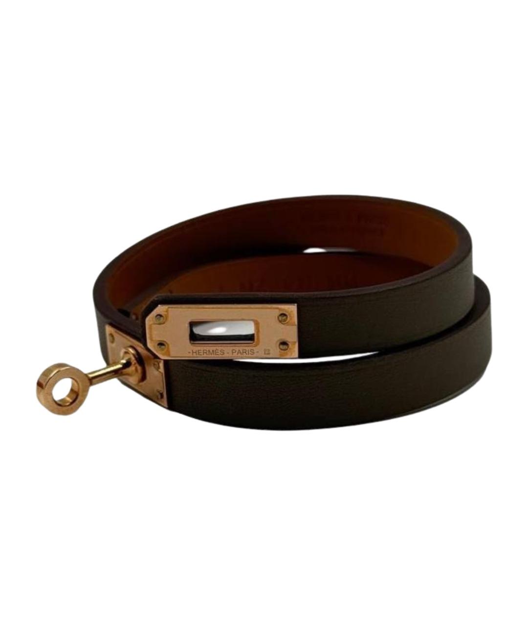HERMES Черный кожаный браслет, фото 1