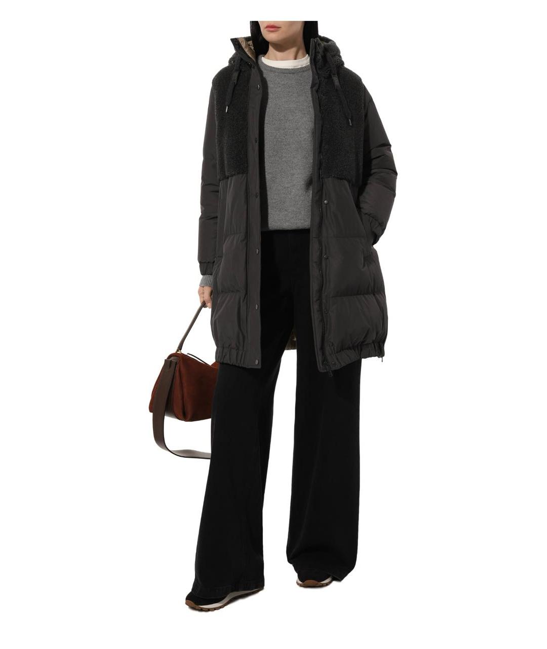 BRUNELLO CUCINELLI Антрацитовый полиэстеровый пуховик, фото 5