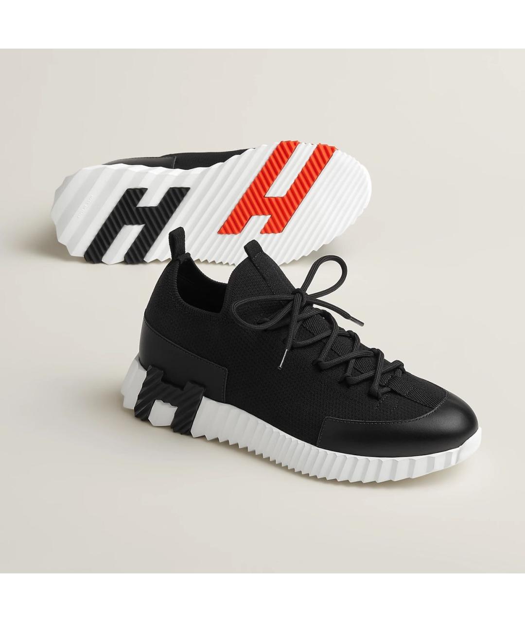 HERMES Черные кожаные низкие кроссовки / кеды, фото 2