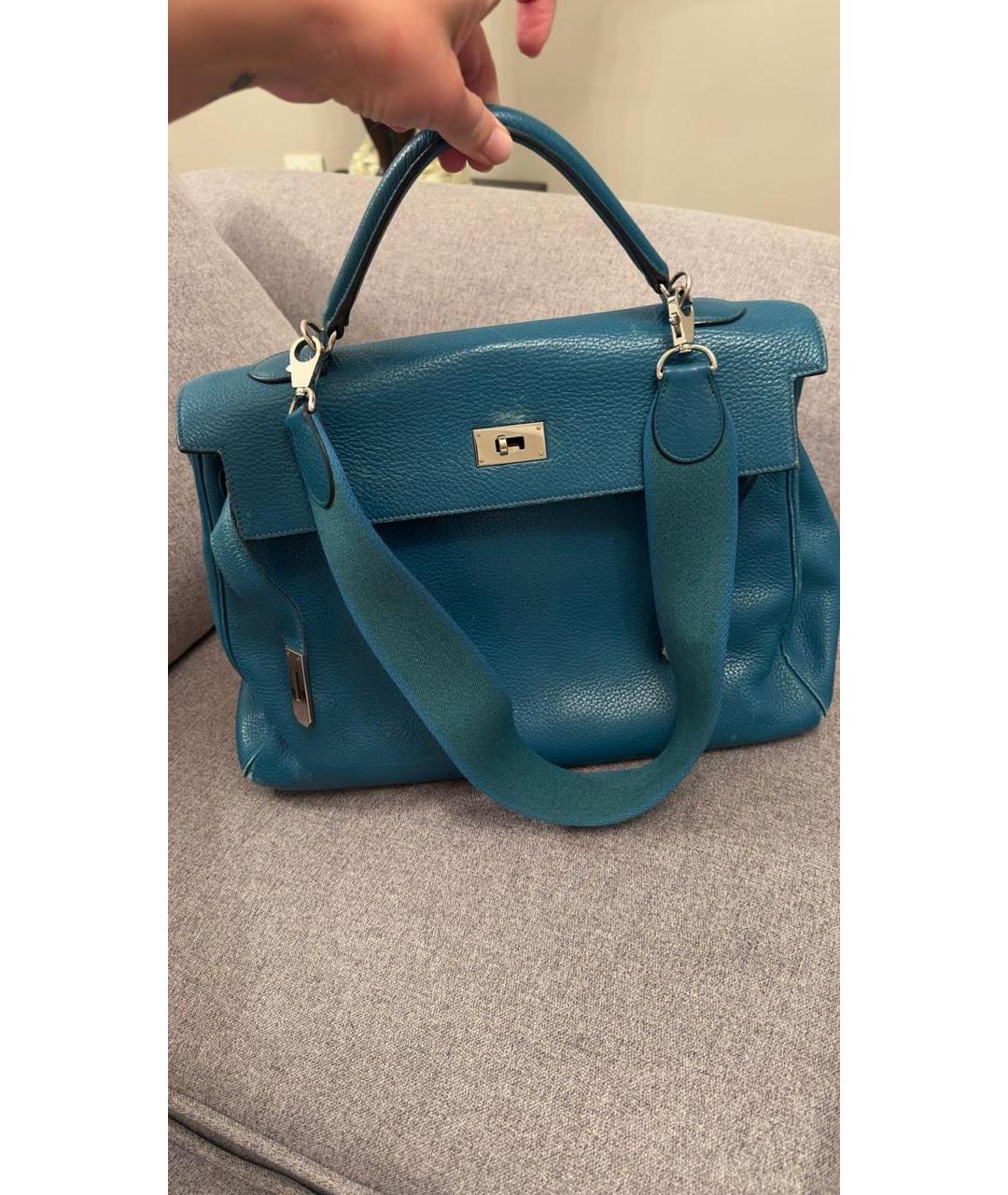 HERMES Зеленая кожаная сумка с короткими ручками, фото 4