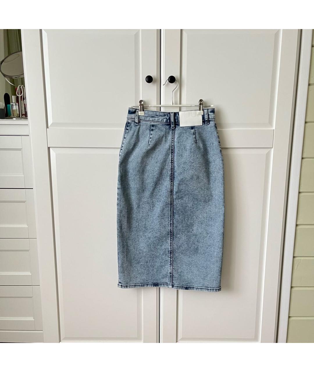 HUGO BOSS Голубая хлопко-эластановая юбка миди, фото 2