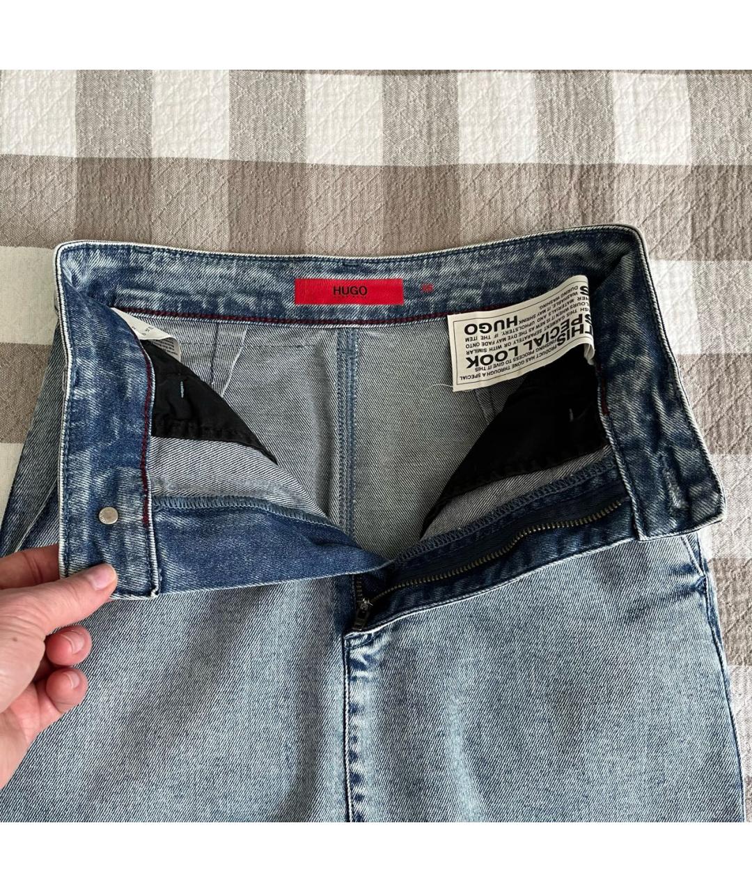 HUGO BOSS Голубая хлопко-эластановая юбка миди, фото 7