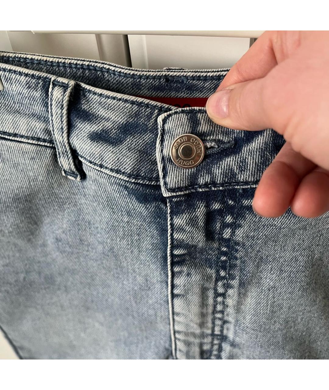 HUGO BOSS Голубая хлопко-эластановая юбка миди, фото 3