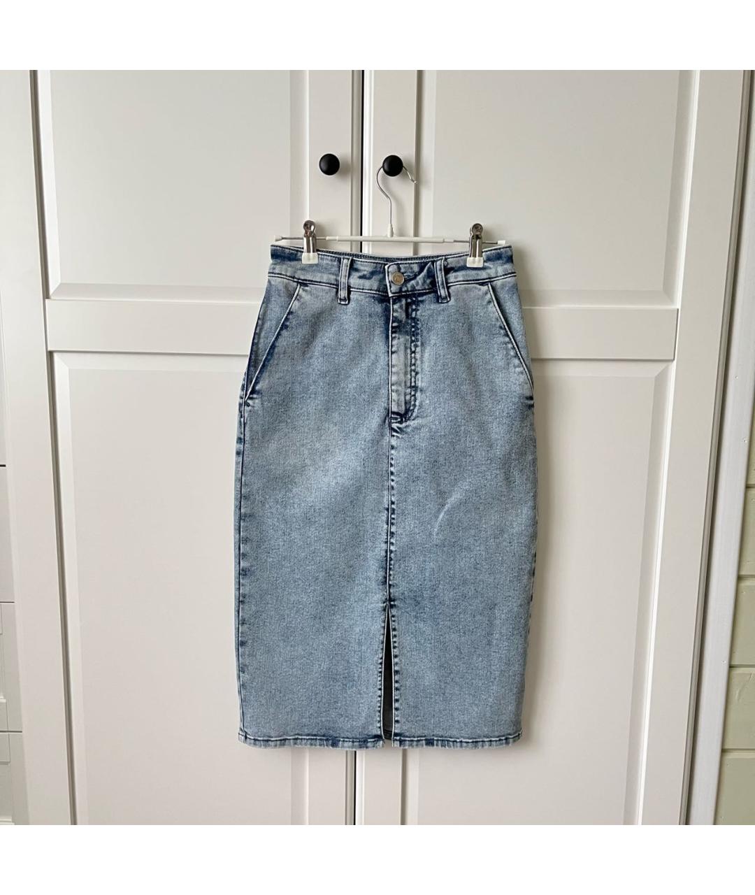 HUGO BOSS Голубая хлопко-эластановая юбка миди, фото 9