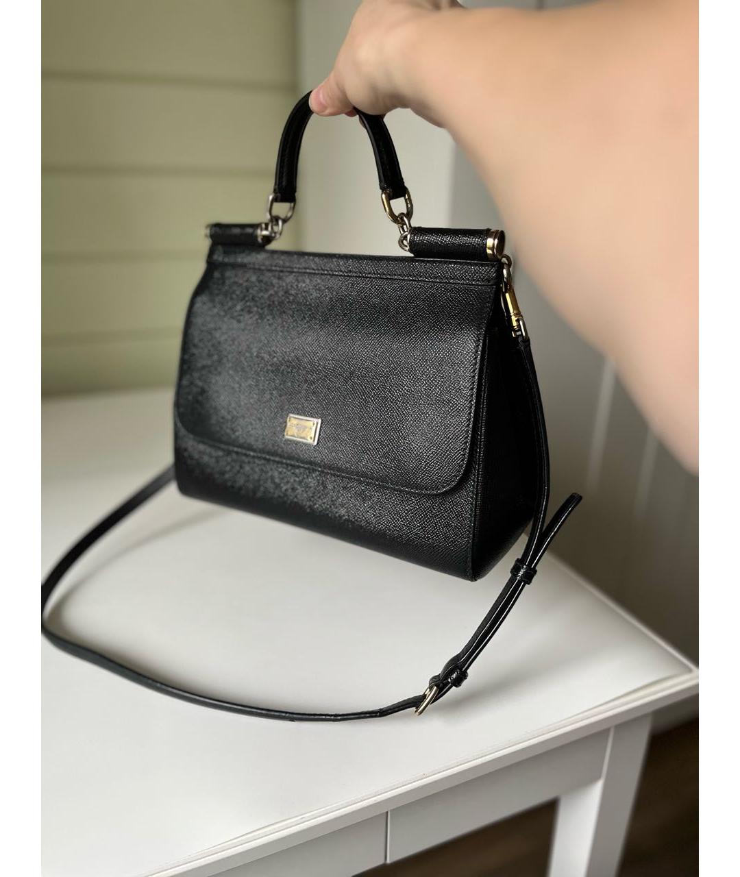 DOLCE&GABBANA Черная кожаная сумка с короткими ручками, фото 2