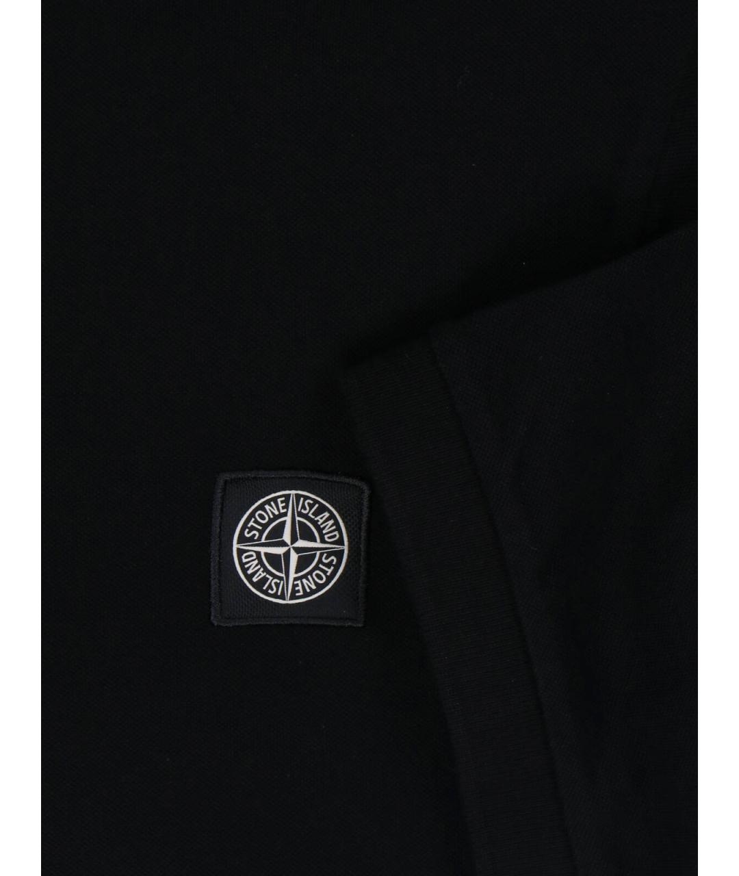 STONE ISLAND Черное хлопковое поло с коротким рукавом, фото 3