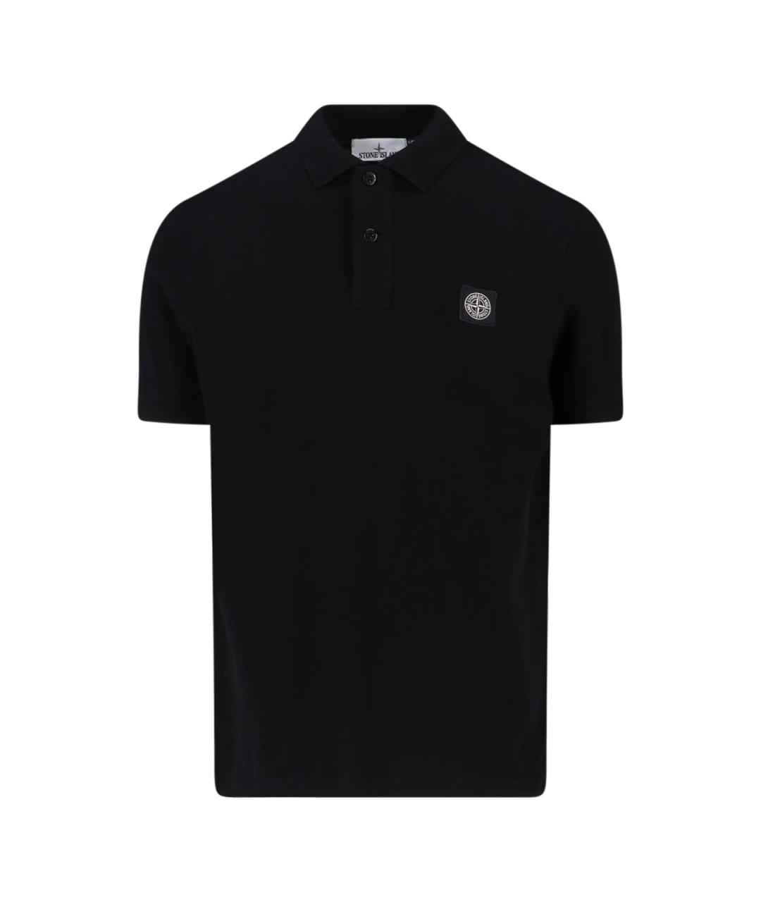 STONE ISLAND Черное хлопковое поло с коротким рукавом, фото 1