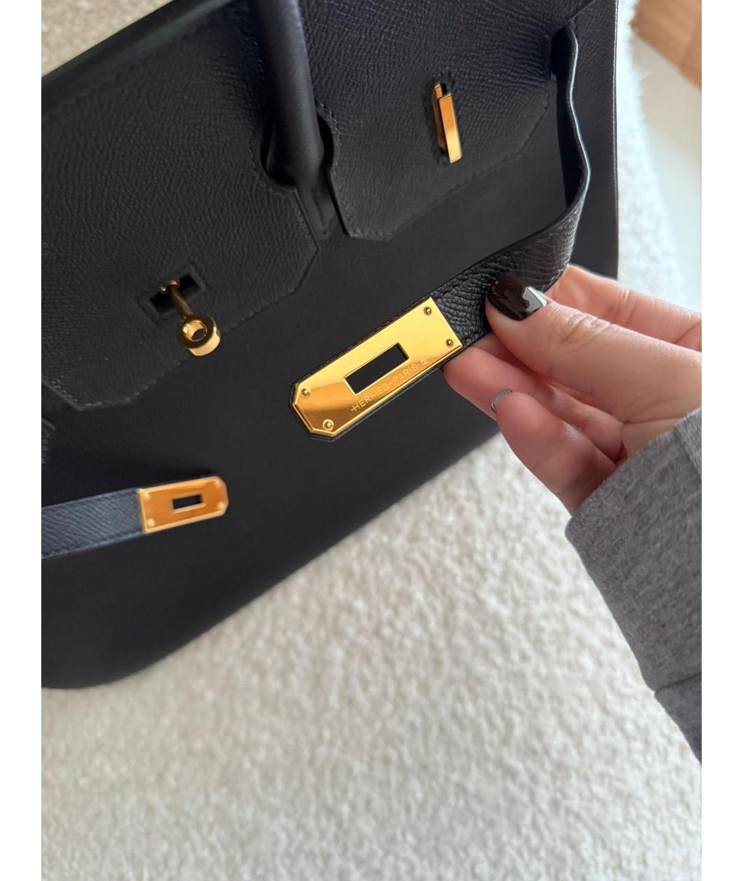 HERMES Черная кожаная сумка с короткими ручками, фото 2