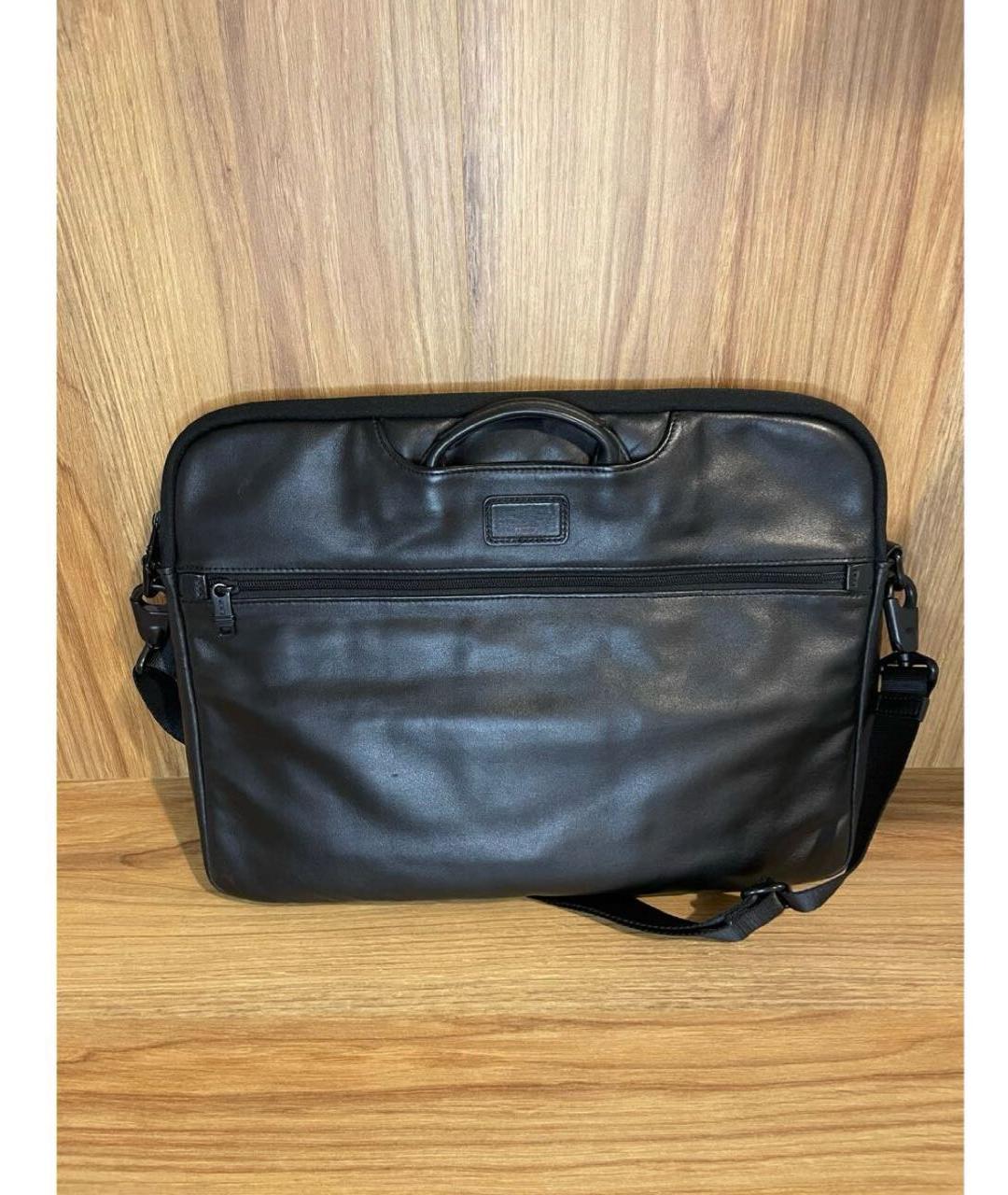 TUMI Черная кожаная сумка с короткими ручками, фото 7