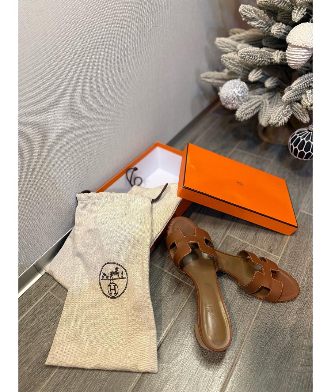 HERMES Коричневые кожаные сандалии, фото 6