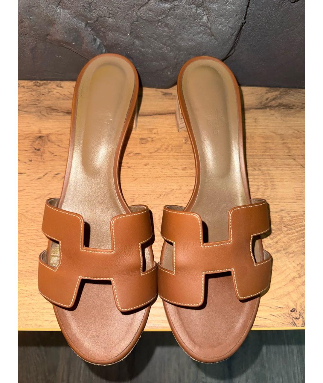 HERMES Коричневые кожаные сандалии, фото 3