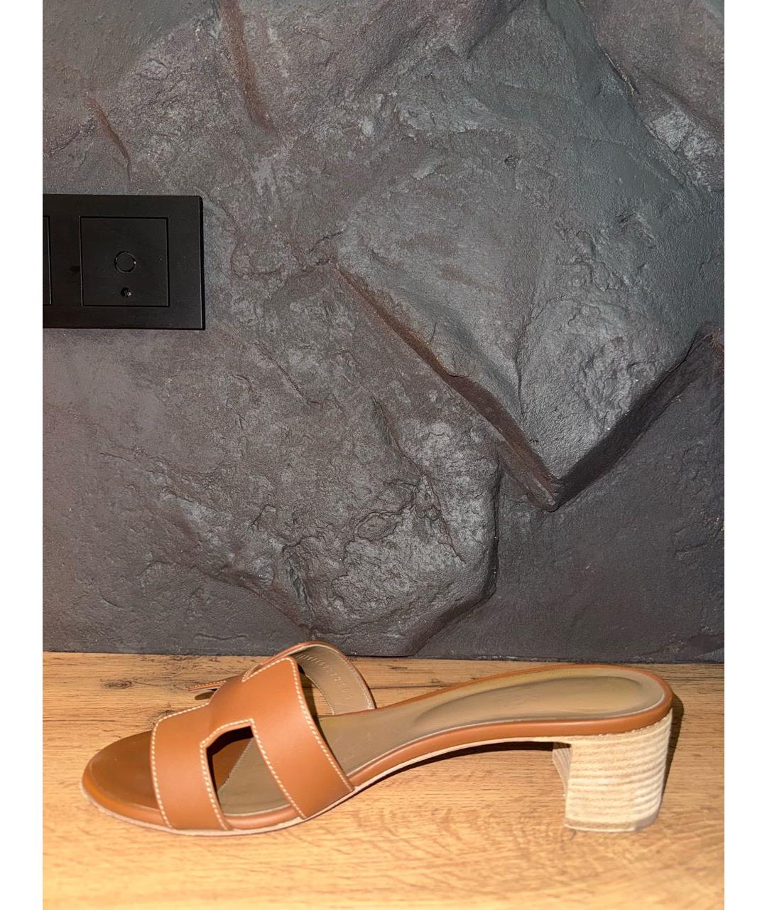 HERMES Коричневые кожаные сандалии, фото 9