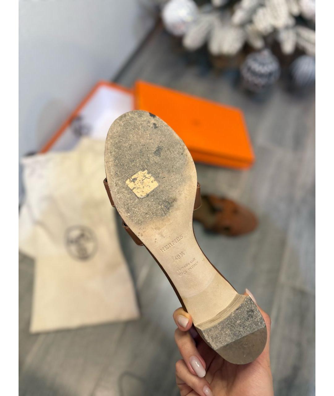 HERMES Коричневые кожаные сандалии, фото 7