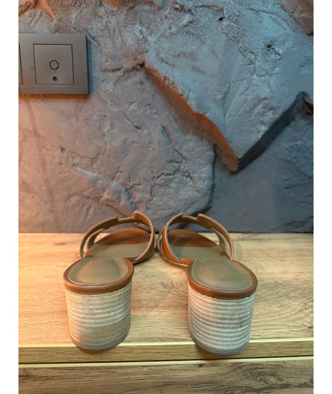 HERMES Коричневые кожаные сандалии, фото 4