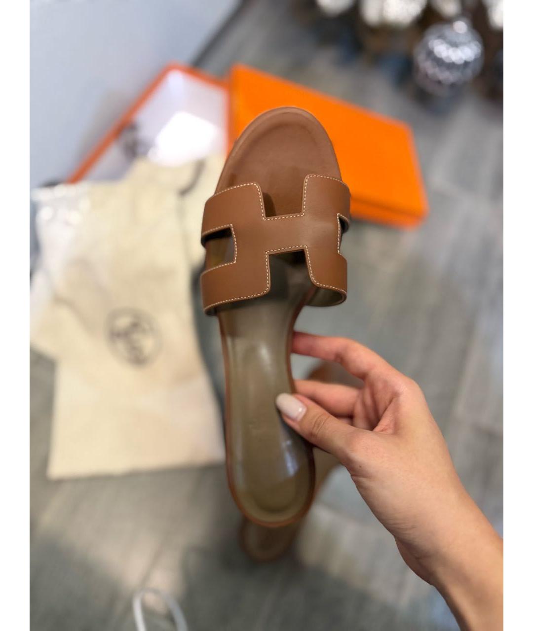 HERMES Коричневые кожаные сандалии, фото 8