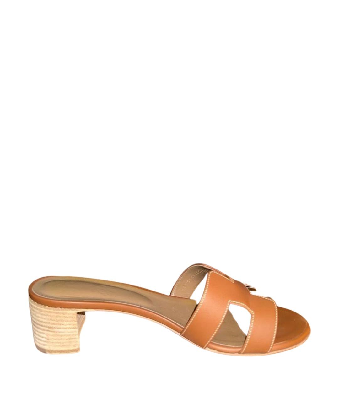 HERMES Коричневые кожаные сандалии, фото 1