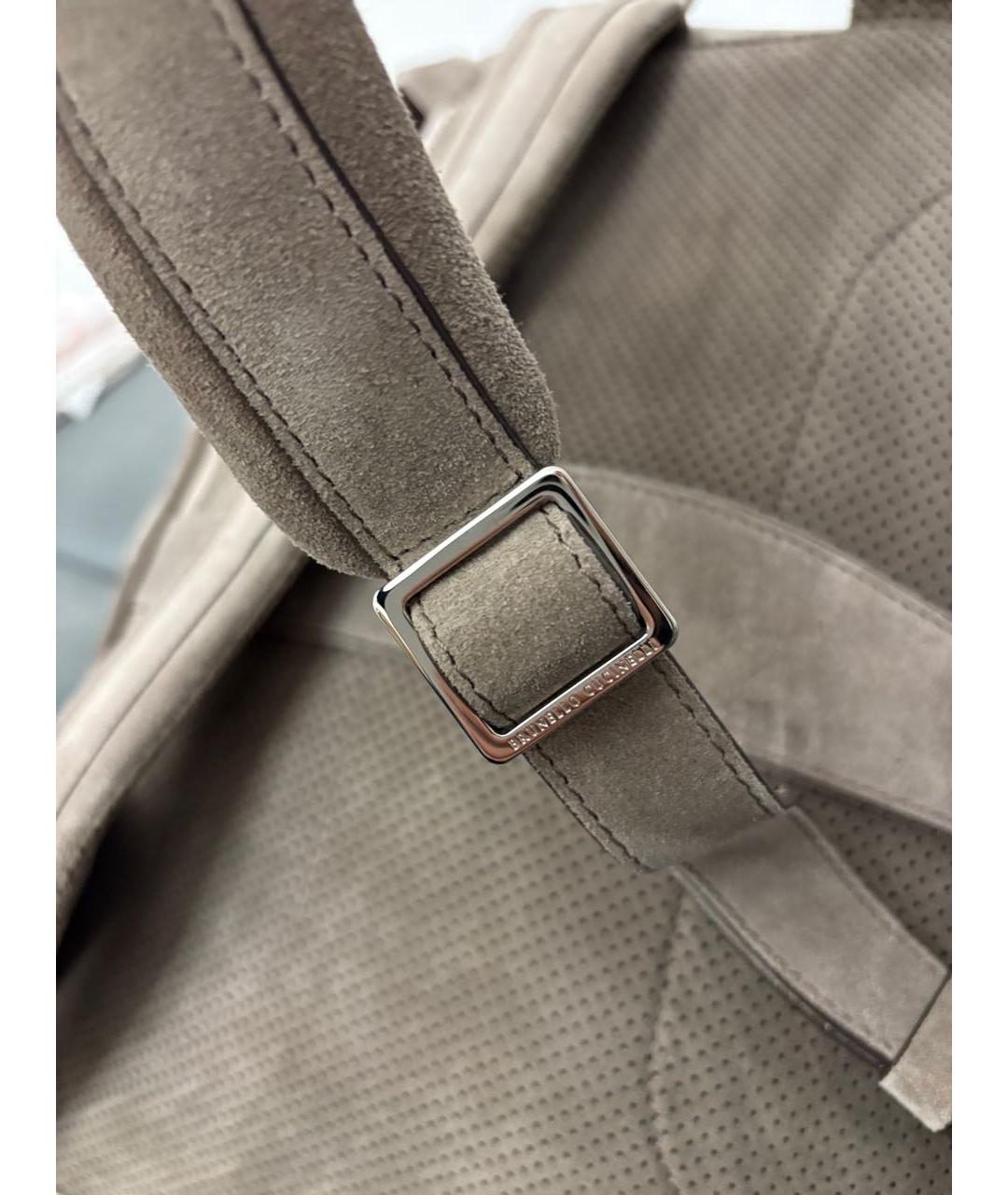 BRUNELLO CUCINELLI Хаки кожаный рюкзак, фото 6