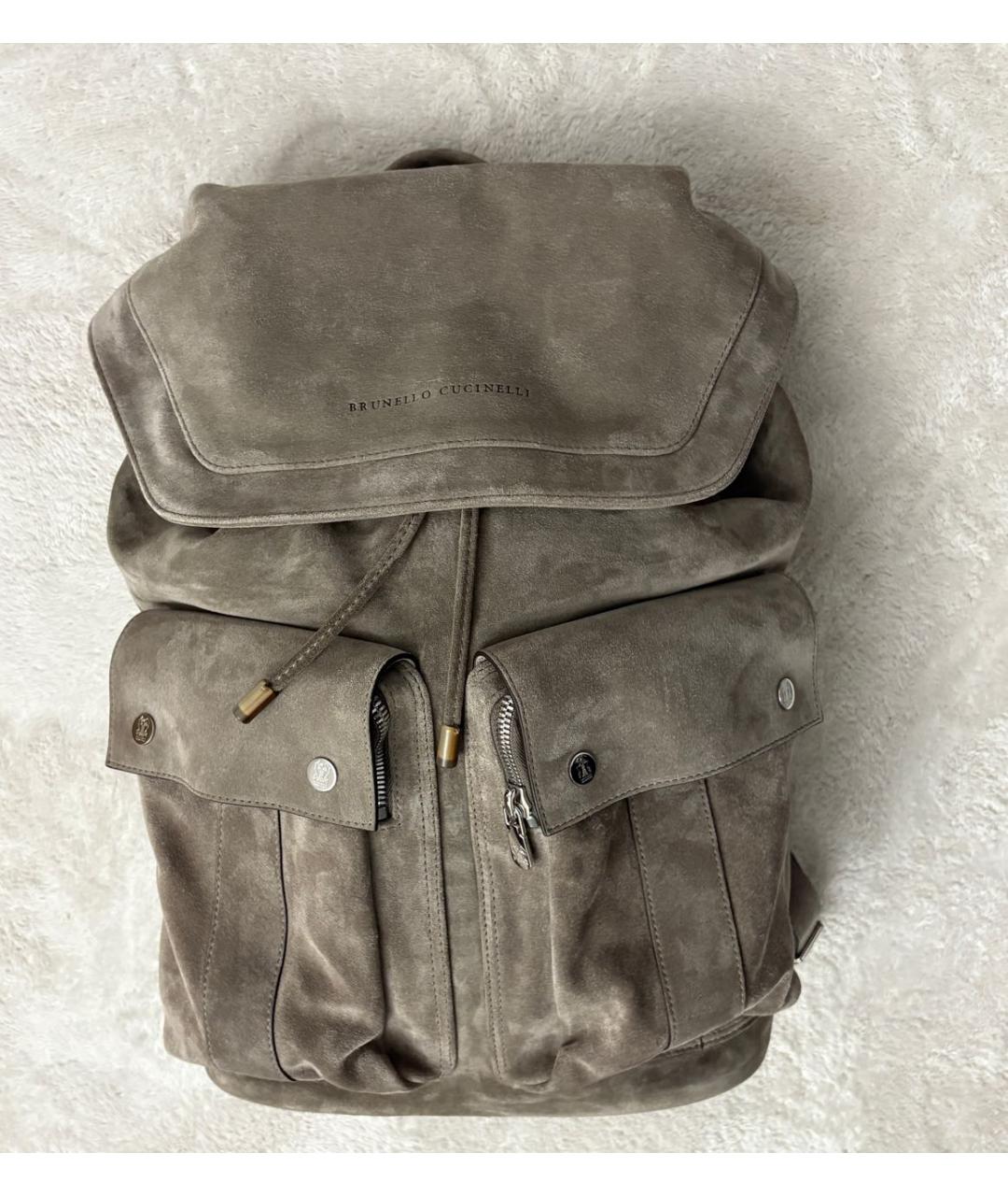 BRUNELLO CUCINELLI Хаки кожаный рюкзак, фото 9