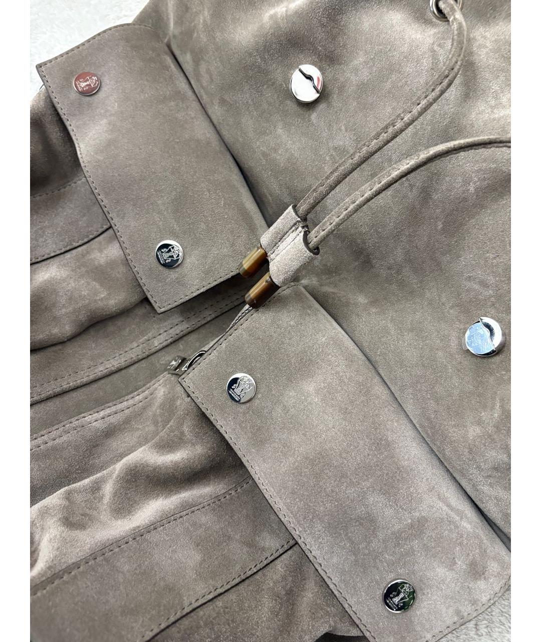 BRUNELLO CUCINELLI Хаки кожаный рюкзак, фото 5