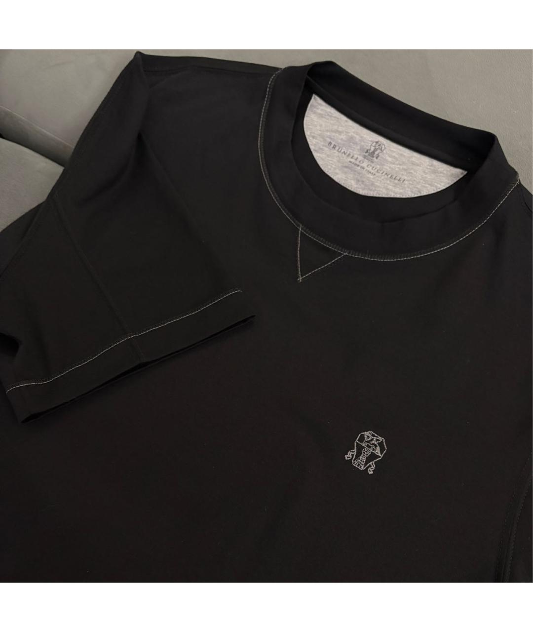 BRUNELLO CUCINELLI Черная хлопковая футболка, фото 3