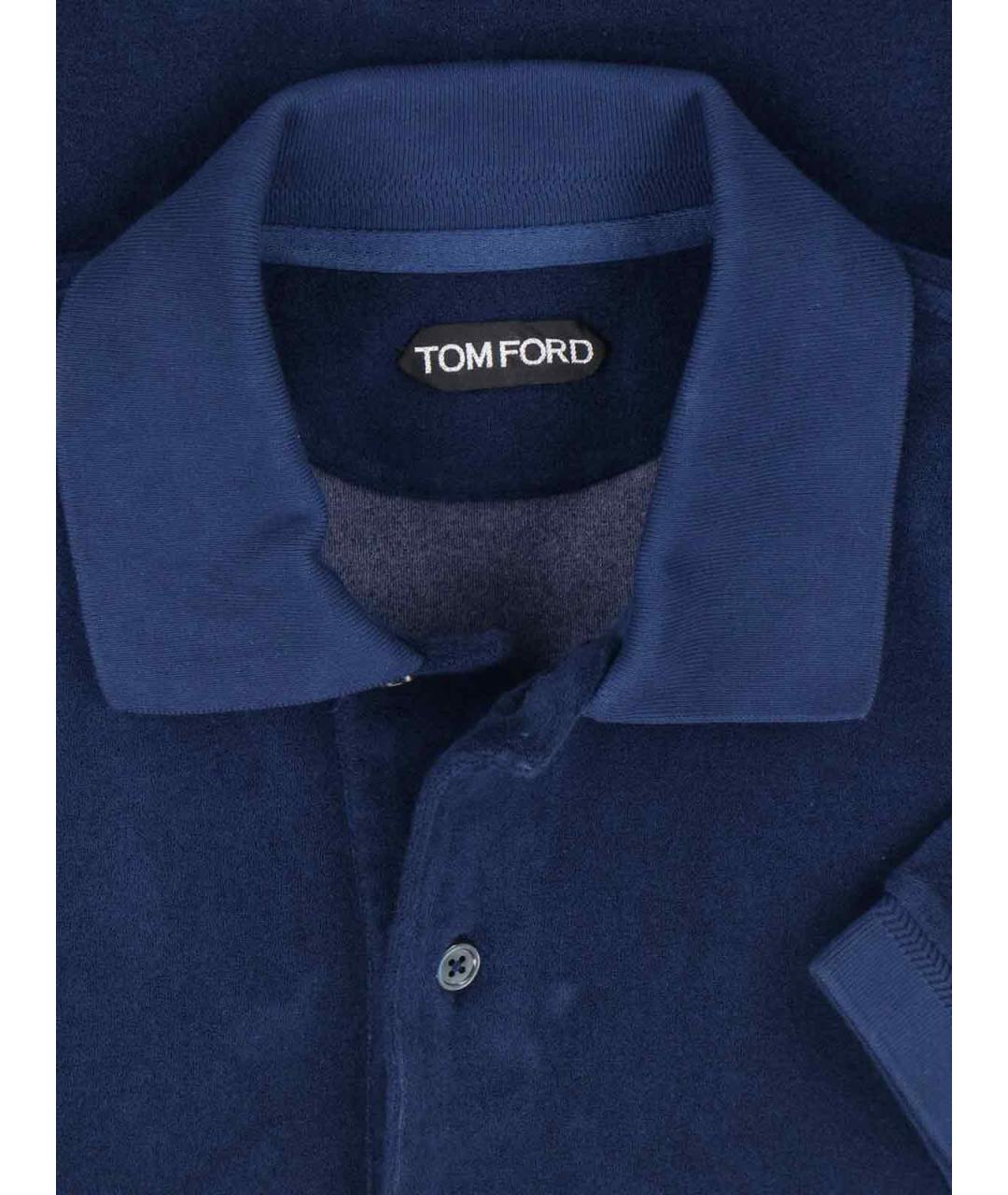 TOM FORD Синее хлопковое поло с длинным рукавом, фото 3