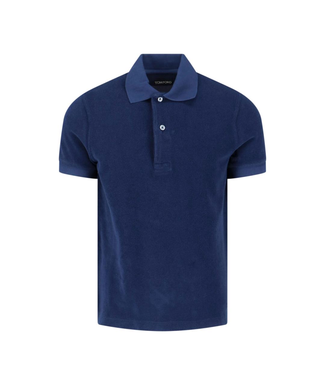 TOM FORD Синее хлопковое поло с длинным рукавом, фото 1