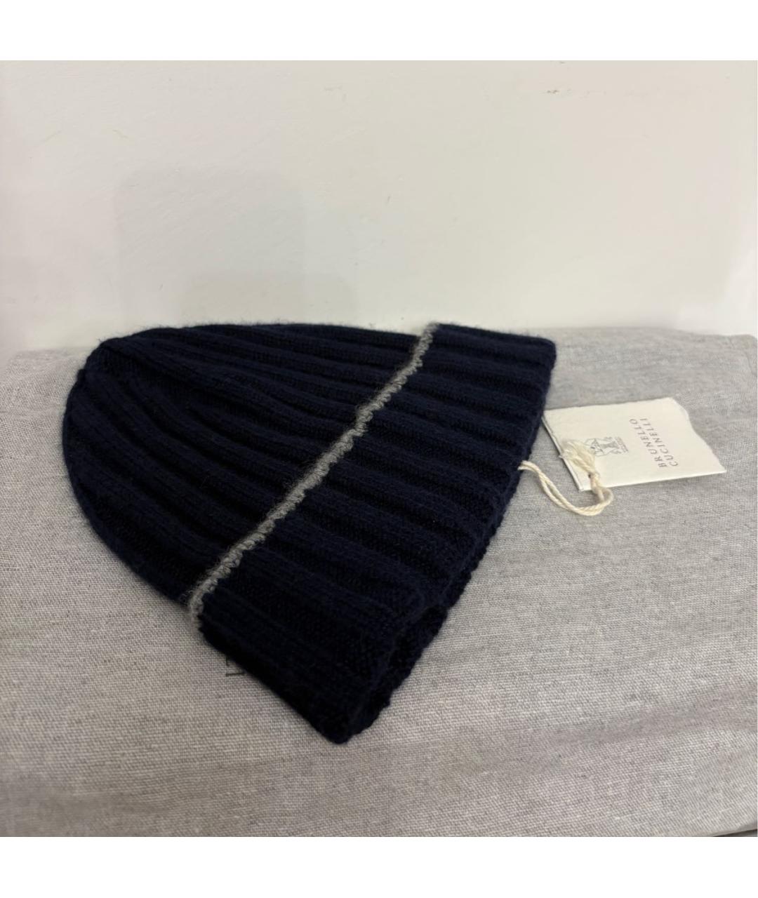 BRUNELLO CUCINELLI Темно-синяя кашемировая шапка, фото 5