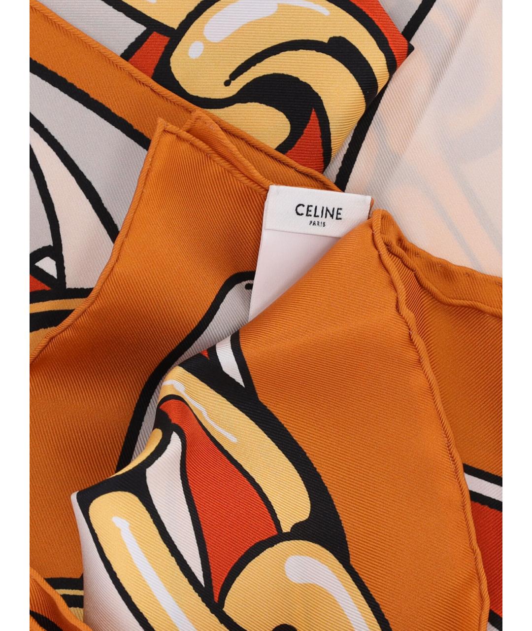 CELINE Оранжевый шелковый платок, фото 3